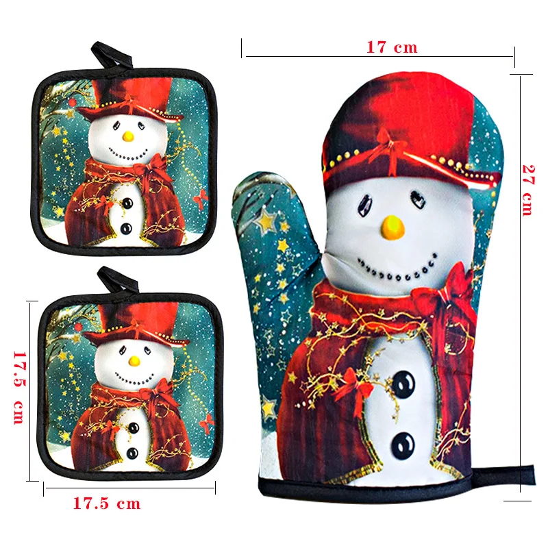 

Heat Proof Protection Oven Mitts And Pot Holders Sets Printed Christmas Oven Mitts With Cushion, Customized color