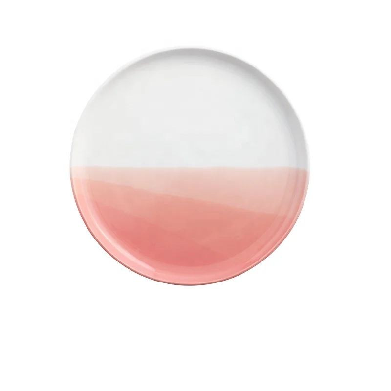 

China factory discount price gradual color changing color pink / grey / blue bone china ceramic dessert plate dishes