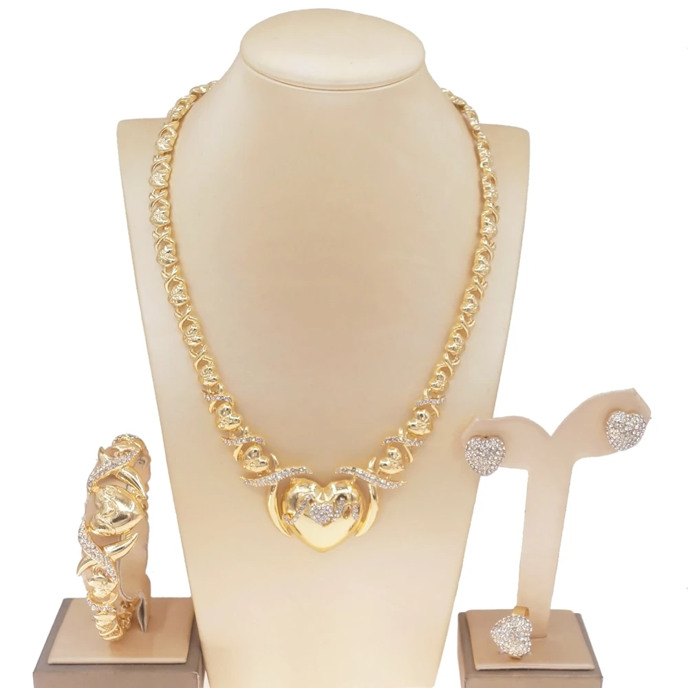 

Yulaili Hot Sale Pop Style Xoxo Hug And Kiss I Love You Jewelry Set Latest Design Women Gold Plated Necklace Jewelry Sets X0147