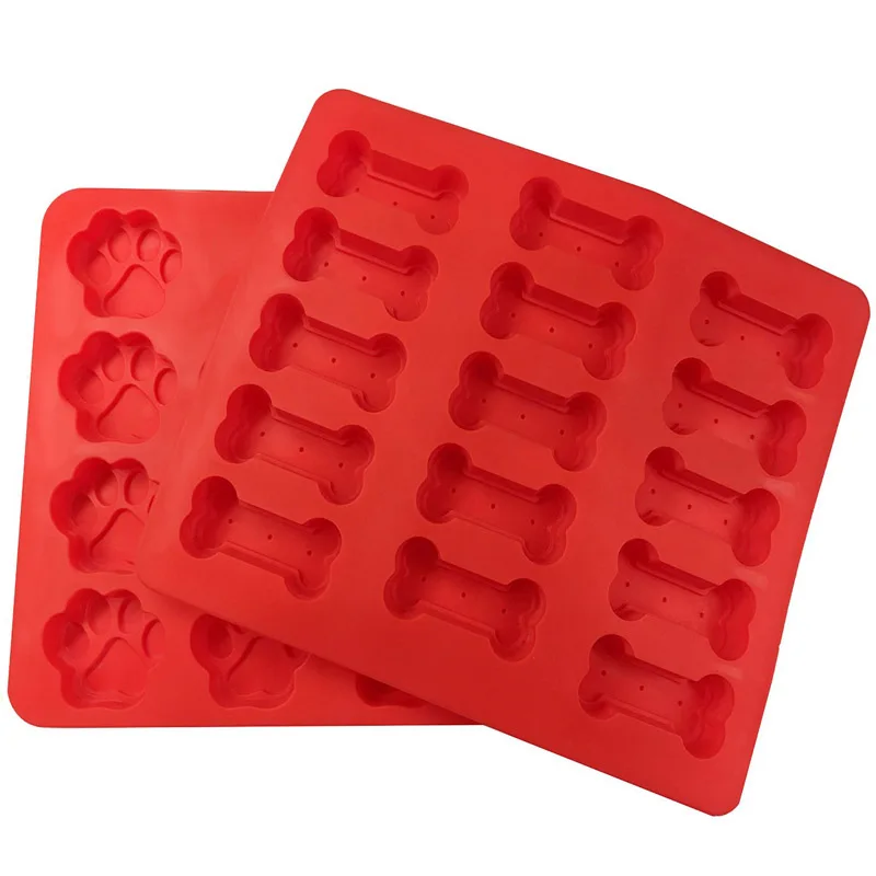 

2PCS Reusable Custom Dog Bone Paw shaped Silicone Baking Biscuit Cake Mold, Red