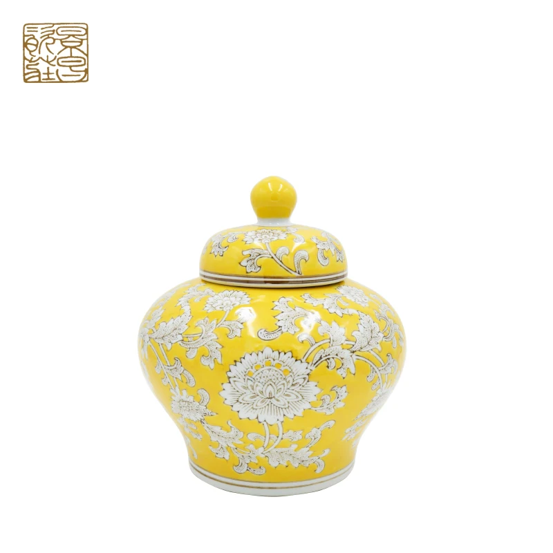 
Yellow porcelain luxury home decoration reproduction antique wholesale ceramic vase 