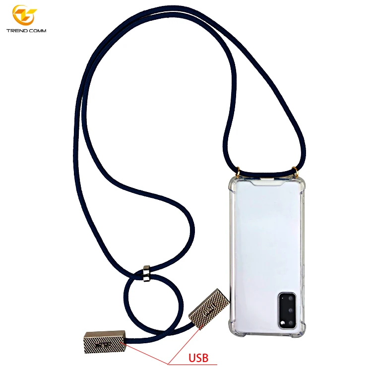 

Clear USB Cable Crossbody Necklace Phone Case For Samsung S20 Case