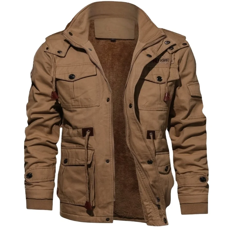 

2021 High Quality Military Mens Pilot Jacket Winter Fleece Jackets Warm Thicken Outerwear Plus Size Jacket, Black /army green / khaki