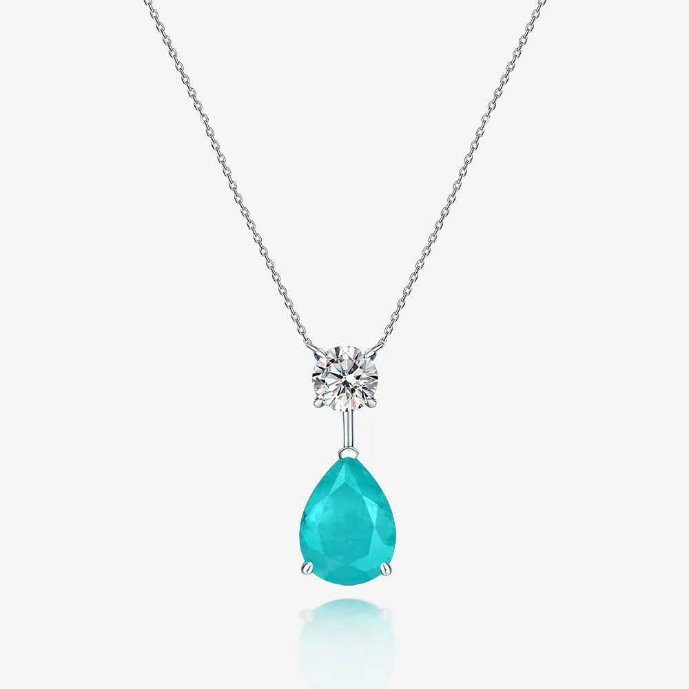 

Classic 925 Sterling Silver Created Moissanite Paraiba Tourmaline Pendant Necklace