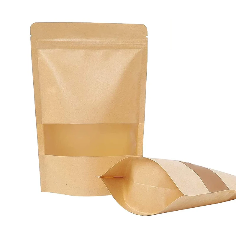

Water proof Kraft Stand Up Pouch Bag Kraft Paper Zipper Pouch Storage Brown Paper Bags with Zip Lock and Window for Storing Nuts