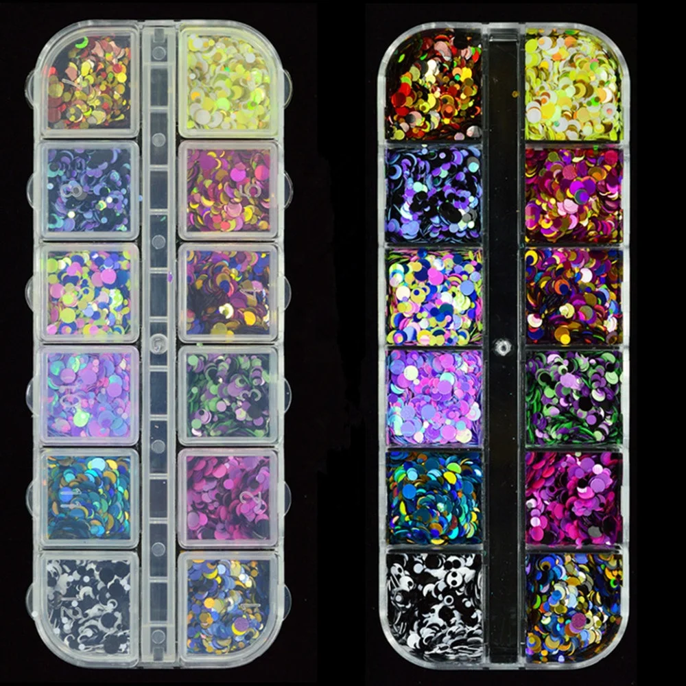 Bin Nail Art Decoration Different Size Mix Round Spot Shape Sequins