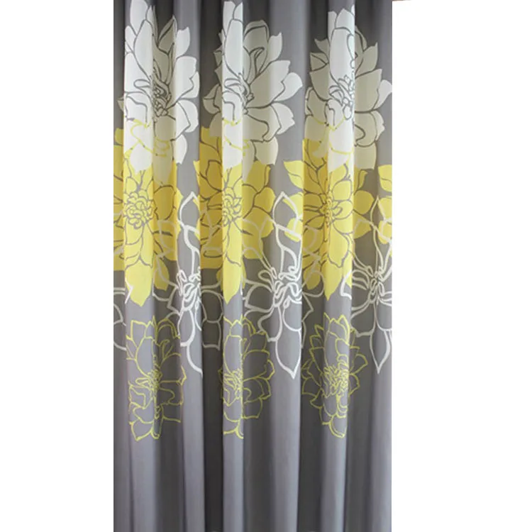 

Decor Yellow and Grey Peony Flower Design Polyester Bathroom and Bathtub Shower Curtains with Rustproof Buttonhole and Hooks, Customized color