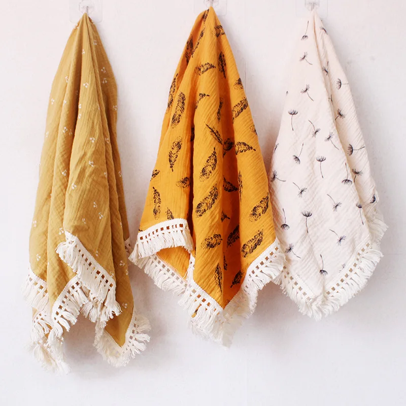 

Baby Bath Towels Cotton 2 Layer Baby Large Boho Muslin Wrap Blanket for Toddlers Boys Girls Babies tassel towel blanket