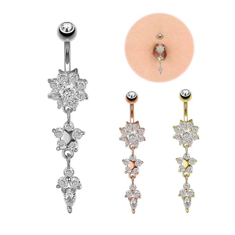 

Unisex 18 Zircons Spend Three Knots Belly Rings Dangle Stainless Steel Navel Rings Belly Button Sexy Women Body Jewelry