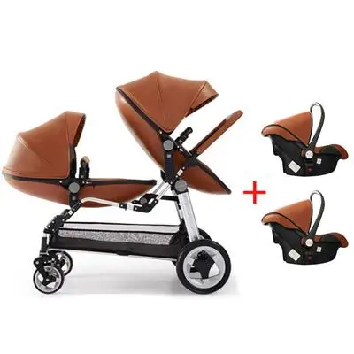 

Free Shipping Multi-functional Twin Buggy High Quality PU Leather Egg Seat Double Shell Folding Stroller Light luxury stroller