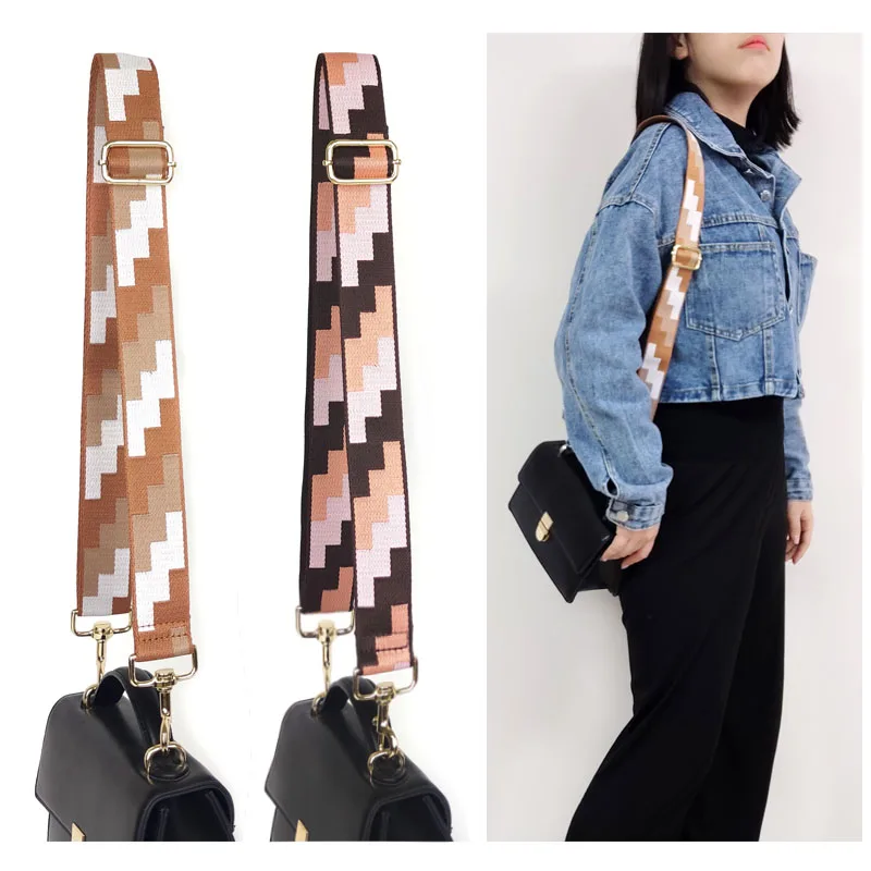

MeeTee B-S245 Ribbon Canvas Ethnic Style Color Crossbody Belt Leather Bag Shoulder Strap, Colorful