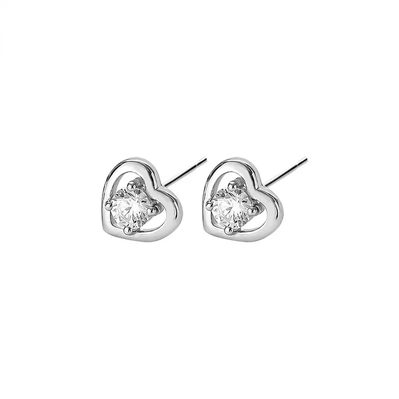 

Korean style fashion 925 Sterling silver AAA Zircon Heart Stud Earrings Women