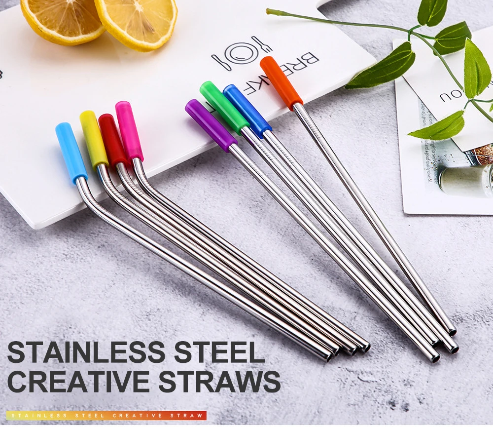 

6pcs/set Stainless Steel 304 Straw Reusable Drinking Straws Portable Anti-scratch Travel Cutlery Set Straws With Cleaner Brush, Colorful