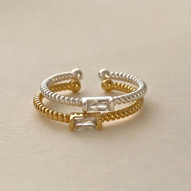 100% 925 Sterling Silver Twist Bands Square Shape Ring for Women  Fashion Jewelry Rings
