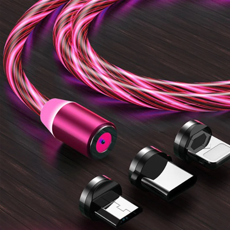 

2021 trending mobile Phone Accessories 3in1 Luminous Flowing Lighting Magnetic USB Data Cables