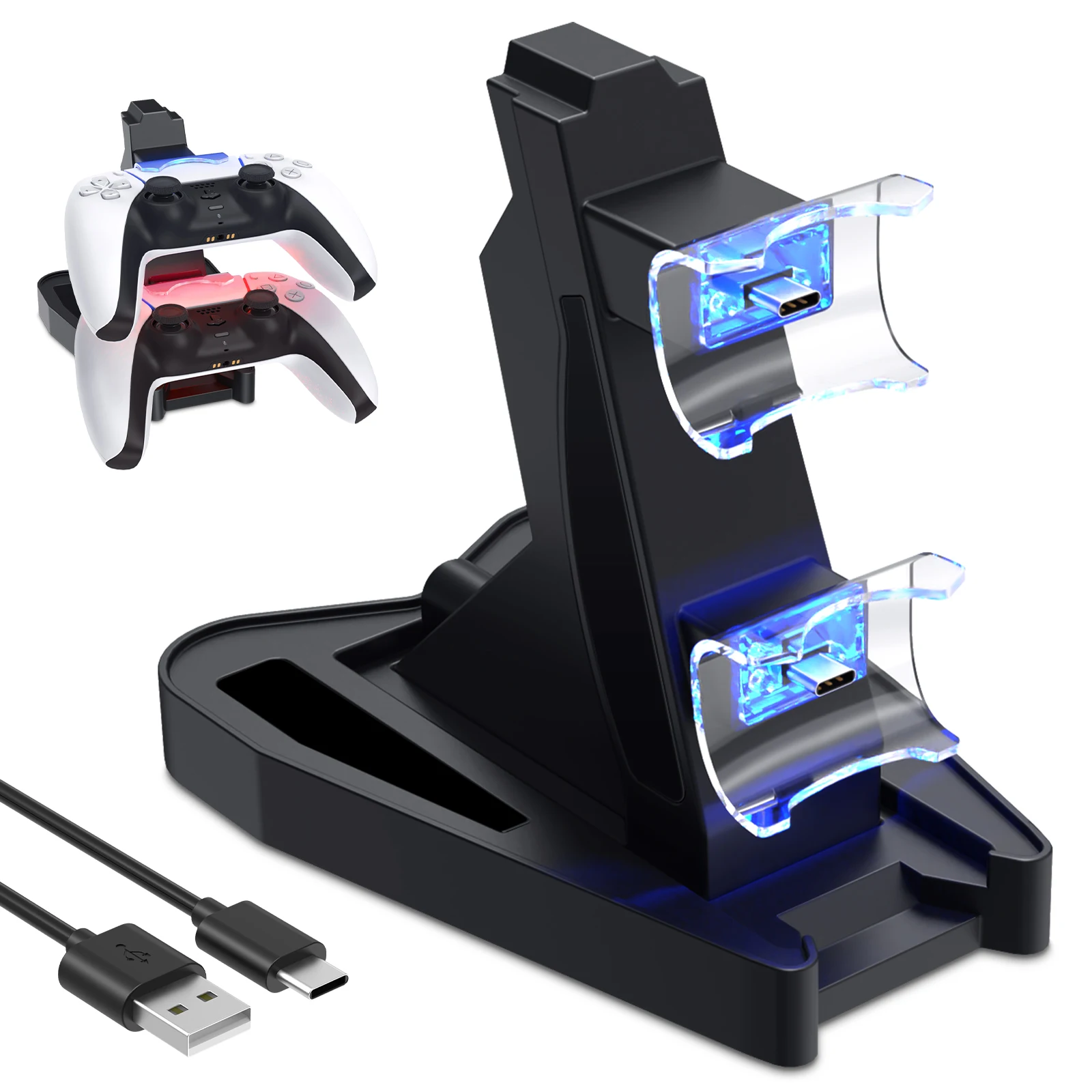 

Hot sell amazon CE certificate PS5 charging dock with type c cable, Black