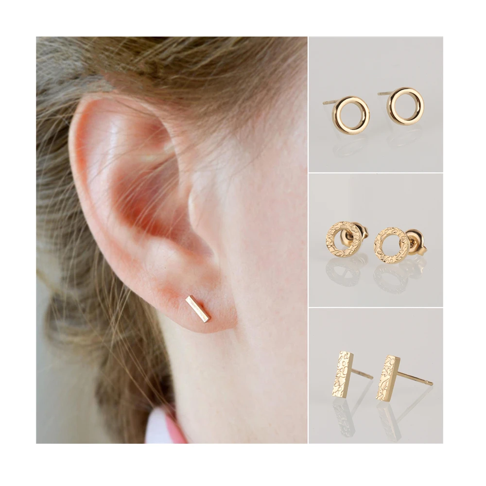 

Minimalist 316L Stainless Steel Piercing Earrigs Bijoux En Acier Inoxydable 8MM Circle Bar Stud Earring, Rose gold /gold /silver color