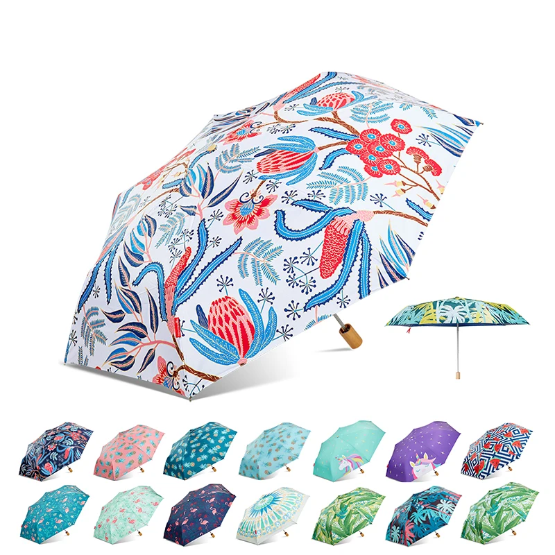 

Pretty Full Print Small Hand Sun Block Protection 3 Folding Umbrella