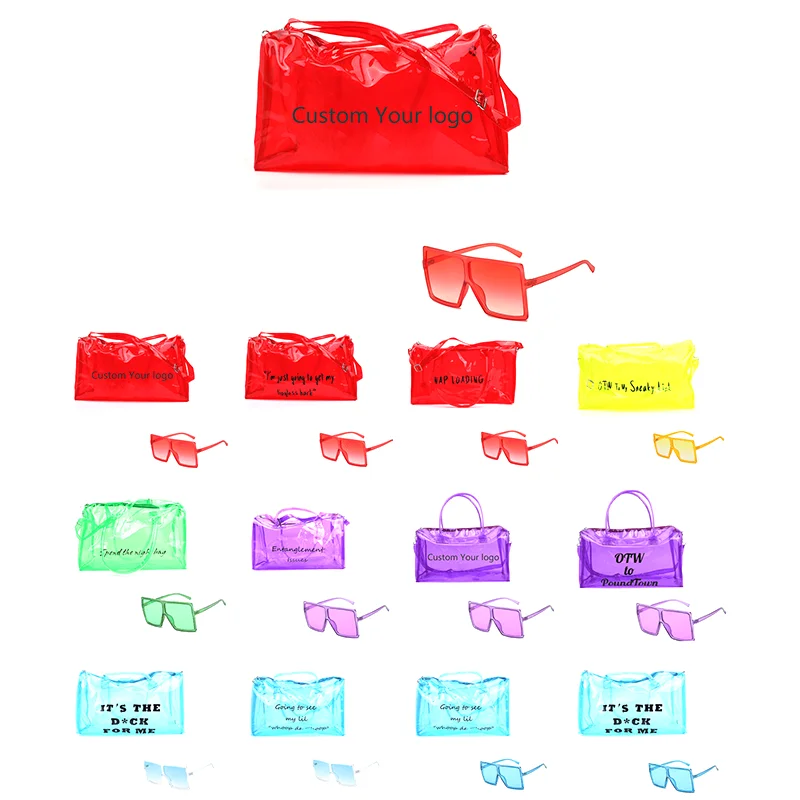 

New Summer beach candy pvc waterproof clear weekender spend da night women jelly duffel overnight bag with matching sunglasses, Customized color