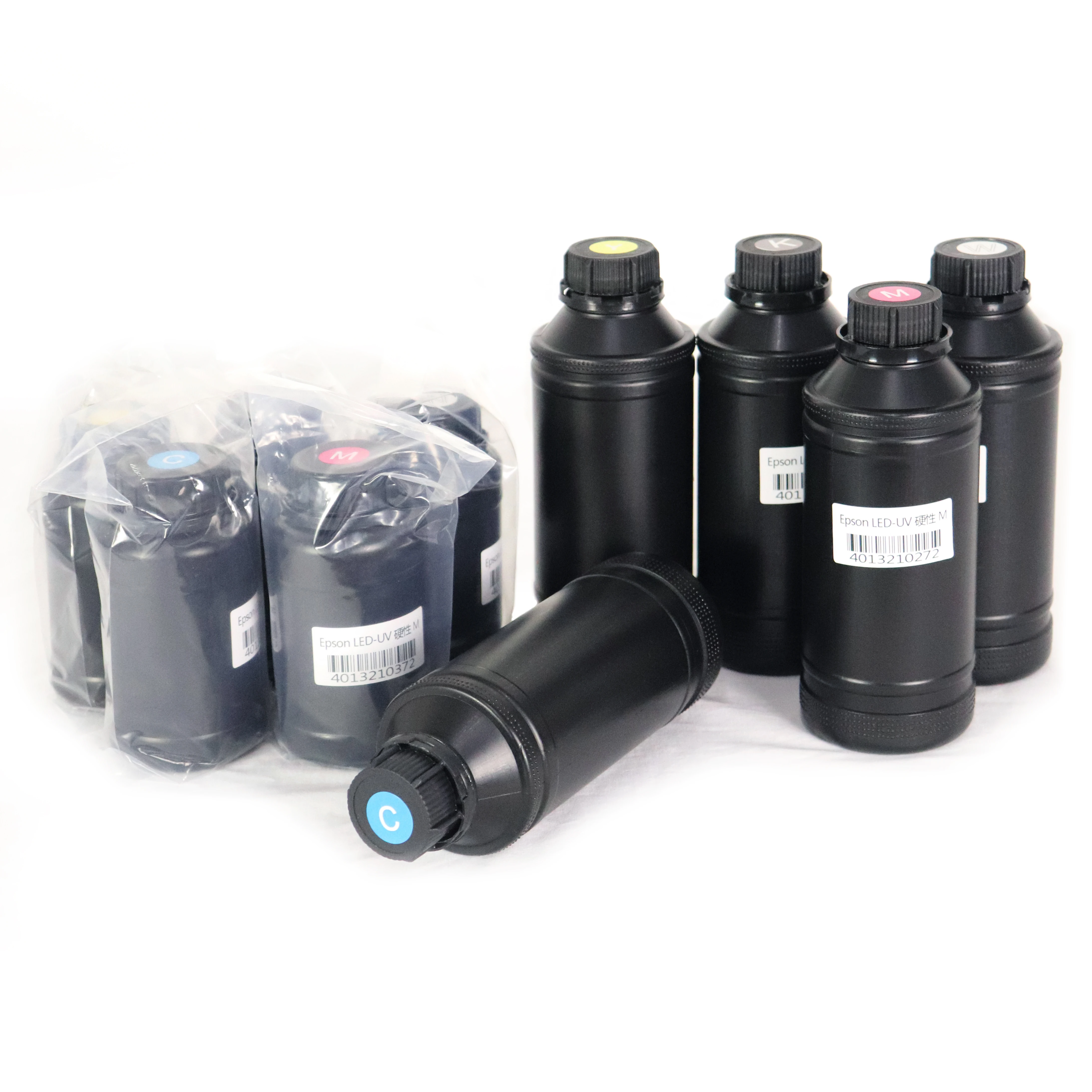 Refinecolor 250ML Big Bottle System UV Ink With 6 Colors CMYK+W For Phone Case Inkjet Printer