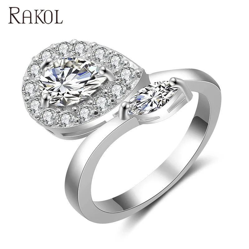 

RAKOL RP2133 new fashion design for ladies luxury 18k white gold synthetic moissanite ring, As picture