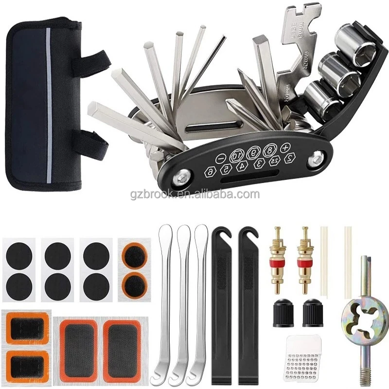 

Hot selling bicycle tool kit set multi-function repair tool kit with Pump Tire Patch Portable for bicycle, Black