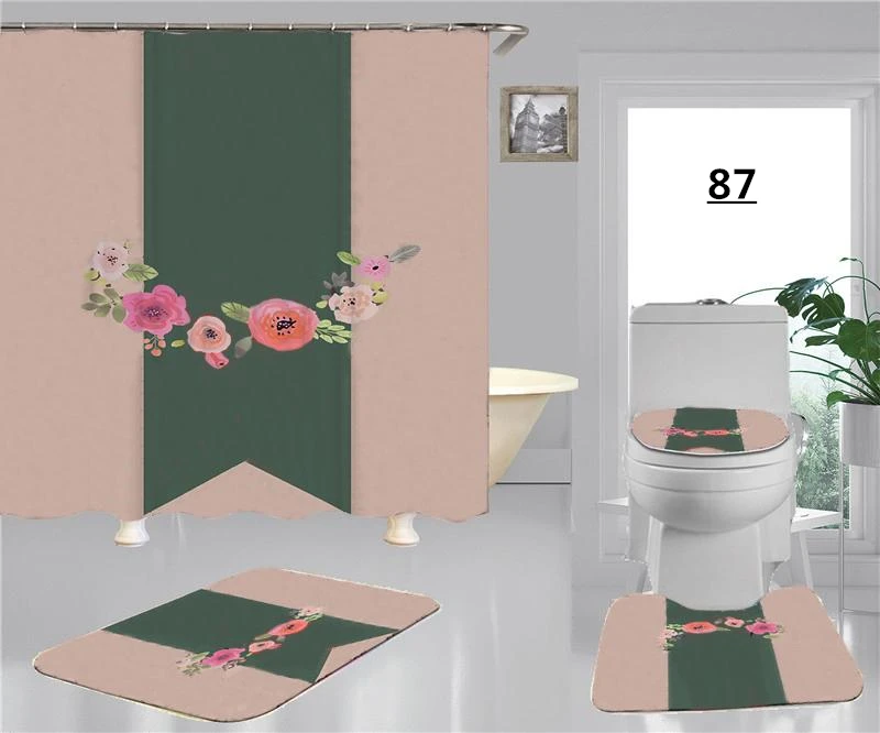 

Classics Bee And Flower Print Bath Curtain Luxury Designer Non-slip Toilet Mat