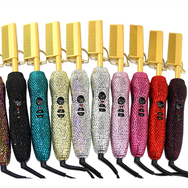 

Bling Afro Hot Electric Comb Hair Comb Hair Brush,500 Degrees Metal Flat Iron Hair Straightener Hot Electric Comb, Customized color