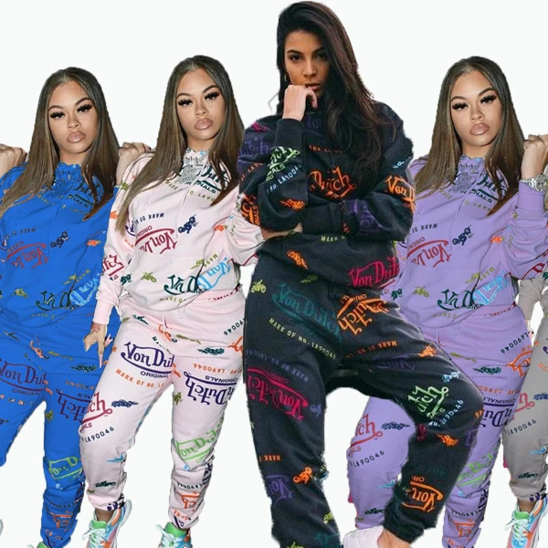 

Hot selling women clothing 2020 drawstring string printed pants outfits women two piece pants set, Picture