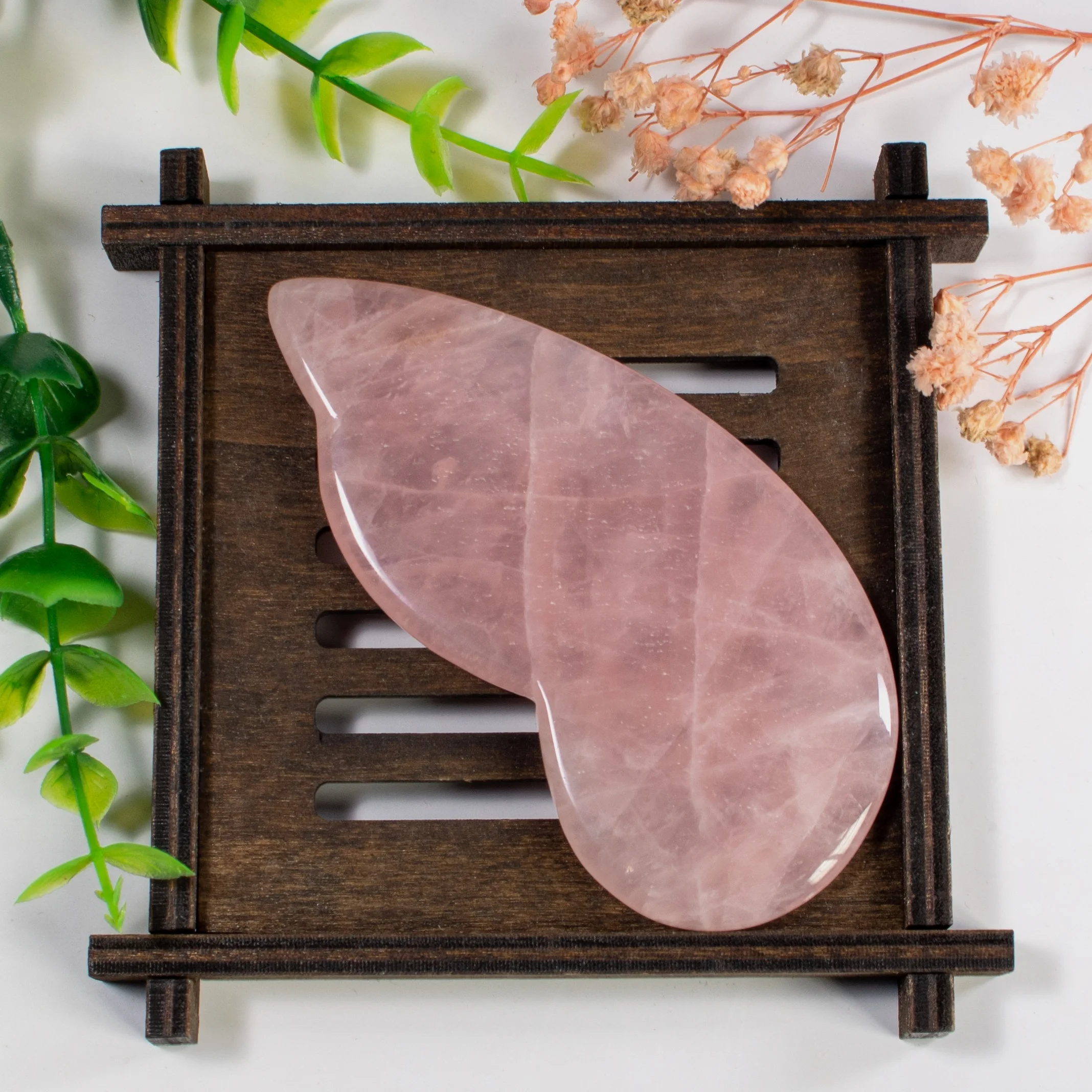 

Jade roller gua sha guasha board scraping massage tool Natural Wing shape crystal rose quartz gua sha for Home, Pink