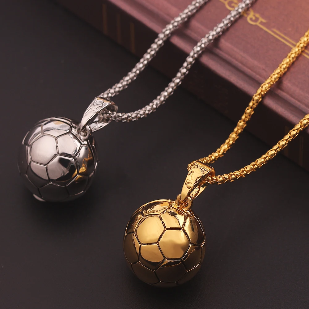 

Gold Silver Ball Shaped Alloy Pendant Necklace Hip Hop Men Hippie Men Women Sports Necklace Football Necklace Gift Jewelry, Gold/silver color