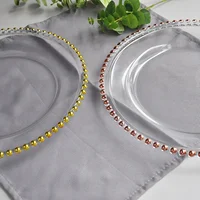 

custom hot selling clear colored luxury glass charger dish plates beads dinnerware for wedding or party