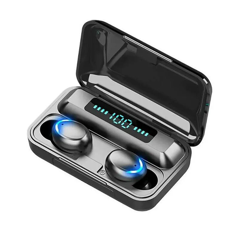 

F9 Headset Earphone Led Mini F9-5 Blue-tooth Earbuds 5.0 TWS In-ear Headphones, Black