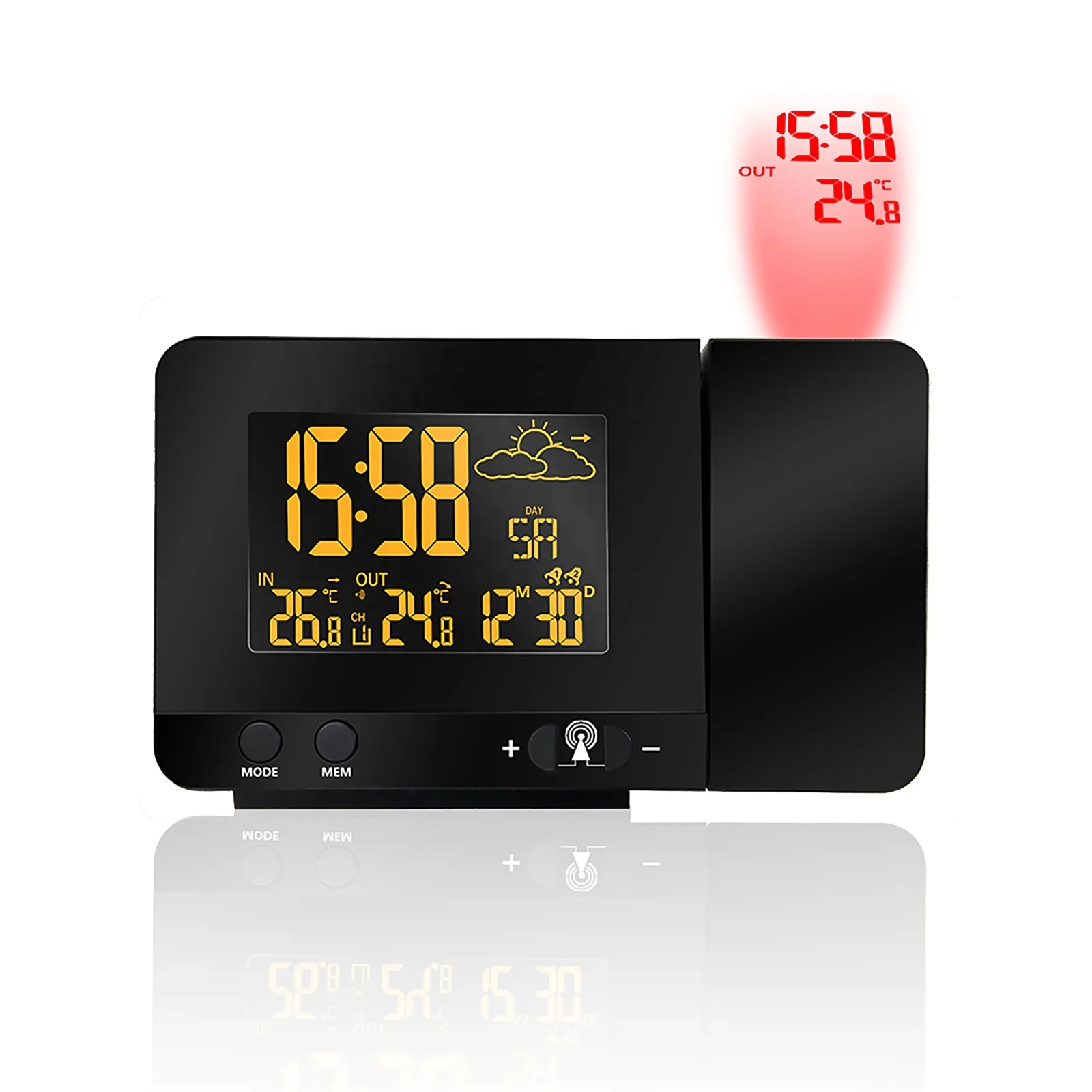 

Projection Double Alarm Clock Digital Date Snooze USB Charging Screen HD Colorful Display Backlight Indoor and Outdoor Temperatu, Black