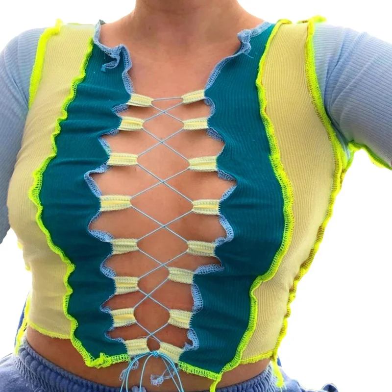 

2020 Summer Women T Shirts Short Sleeve Cardigan Knitted Front Open Sexy Crop Tops