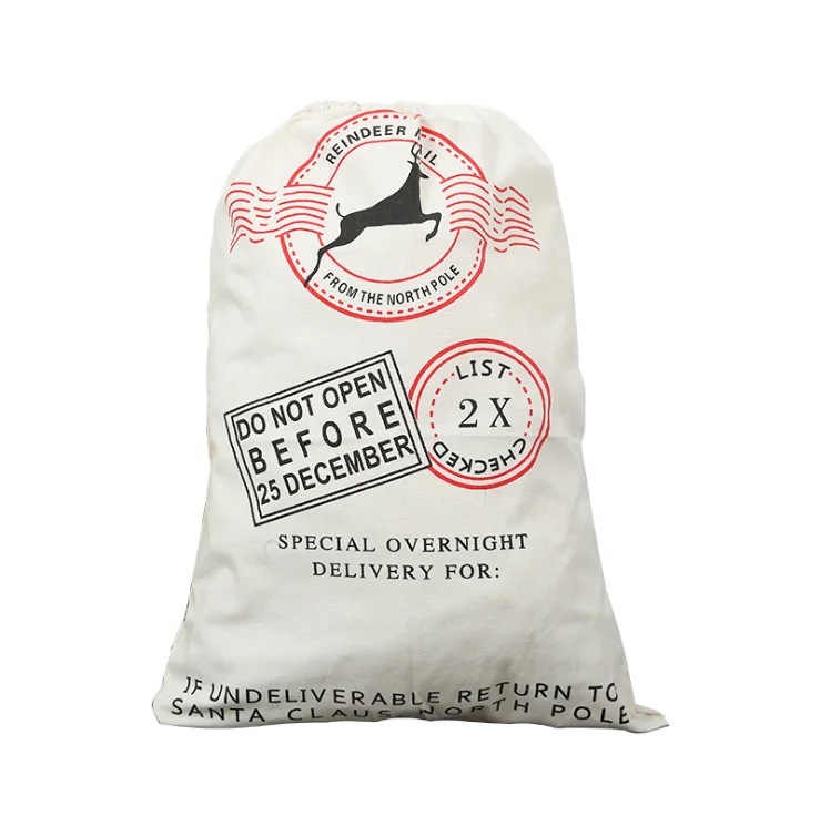 

Wholesale Christmas Sacks Santa Stocking Gift Canvas Storage Bag Christmas Santa Gift Sack Cotton Canvas Drawstring bag, Customized color