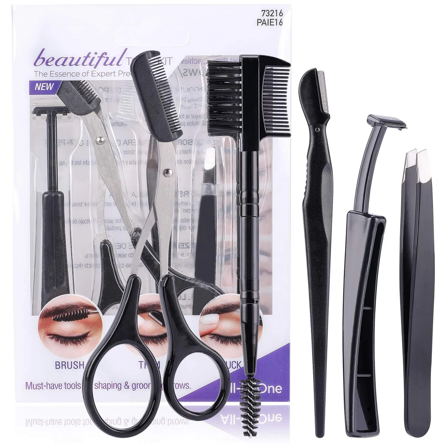 

High quality Eyebrow knife kit Groomer eyebrow comb 5pcs eyebrow tweezer set