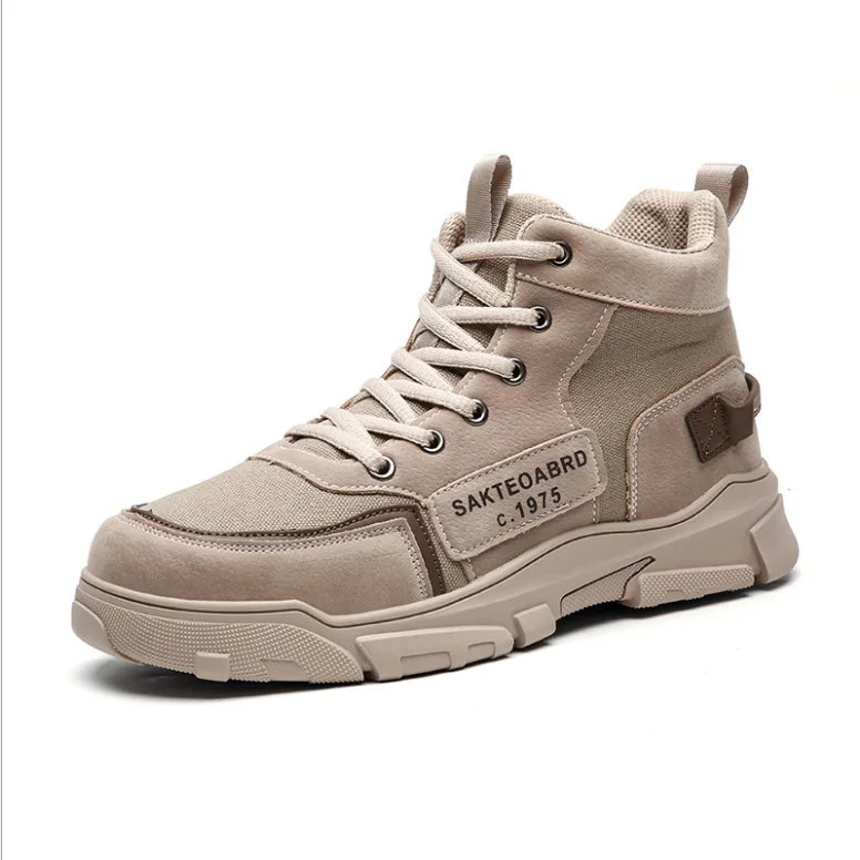 

Wholesale men's autumn new retro British style high-top boots trend men's for hiking boots shoes, Khaki,,black