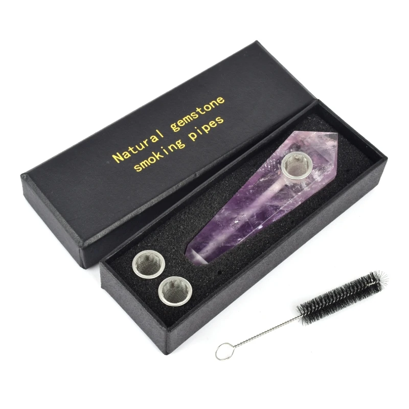 

Wholesale Natural Quartz Crystal Wand Tobacco Amethyst Smoking Pipe