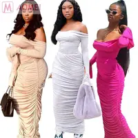 

W2031 cheap apparel off shoulder top pleated sheath maxi Skirt 2 Piece Set Women Clothing