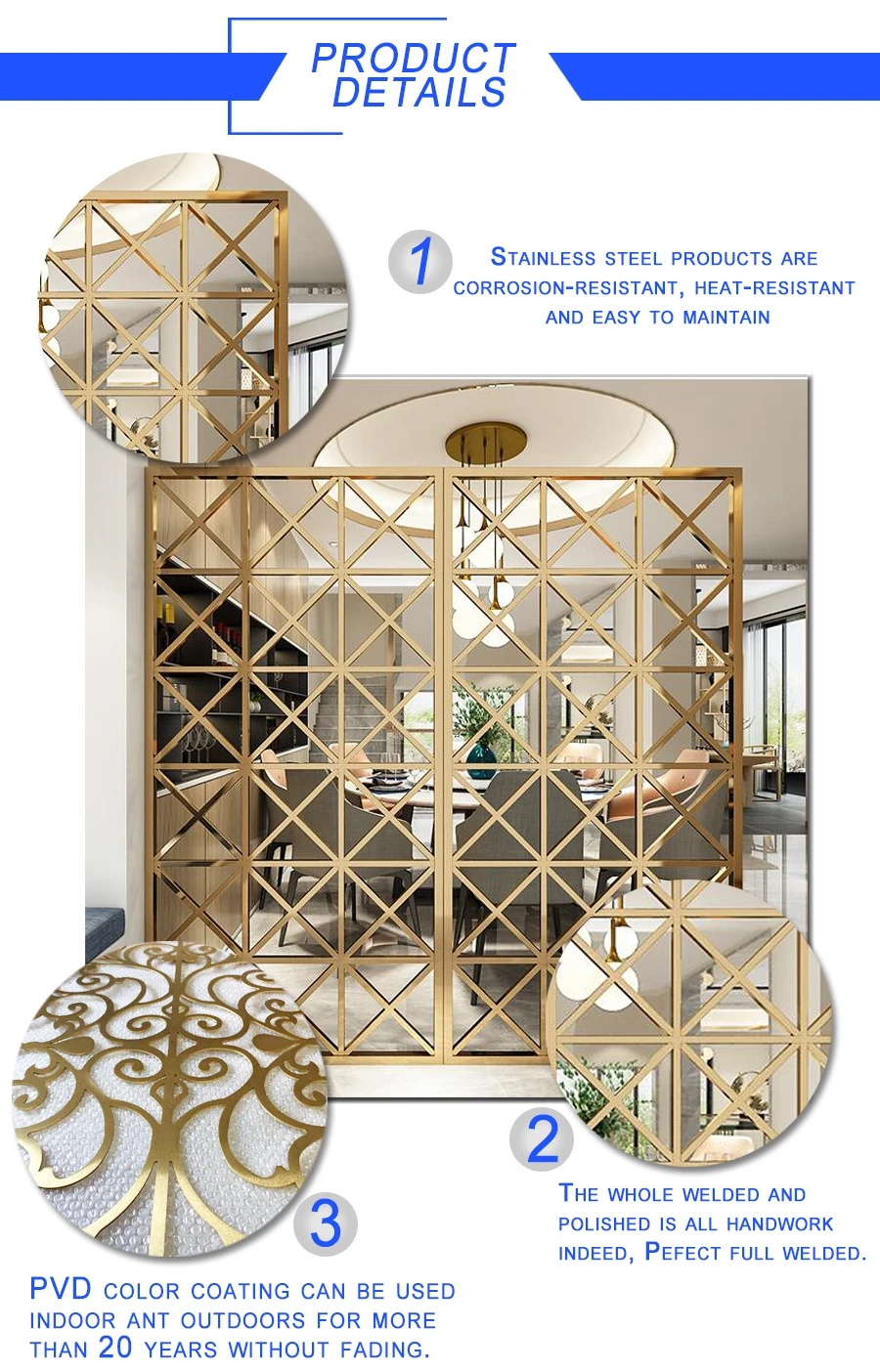 Partition wall screen rooms dividers metal stainless steel