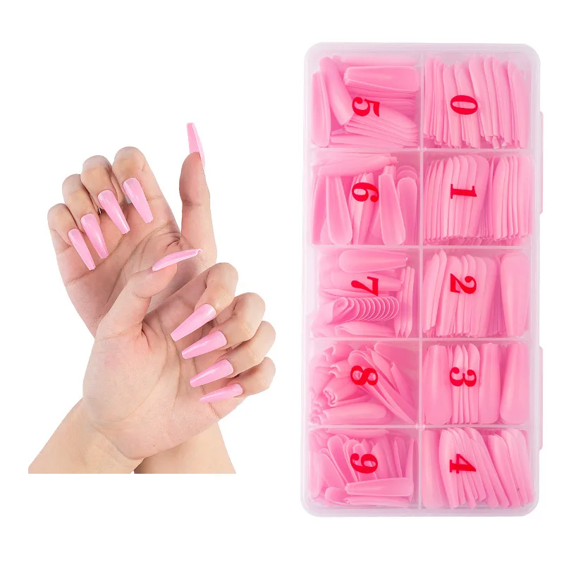 

VMAE 500 Pieces Mixed Pure Color Nail Slices Long Ballerina Fingernails False Artificial Nails Tips Press Reusable False Nail