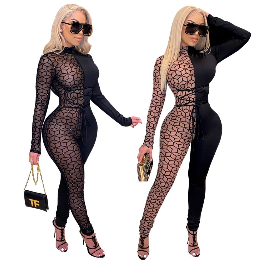 

Sexy mesh stitching color Patchwork Custom Bodysuit Yoga Ladies Rompers Workout Girl One Piece Women Plus Size Jumpsuits