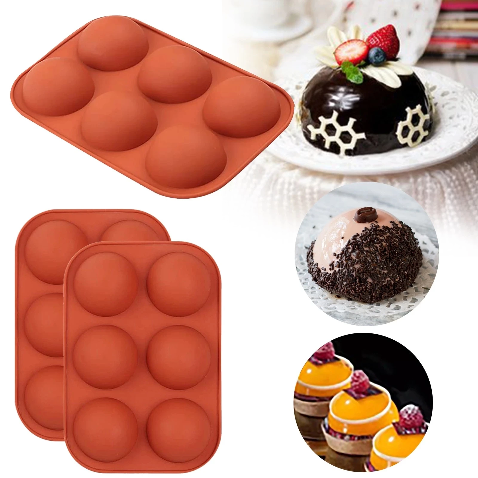 

Half Sphere Soap Molds Bakeware Cake Tools Pudding Jelly Chocolate Fondant Mould Ball Biscuit Silicone Baking Moulds, Brick red ,green,blue,pink