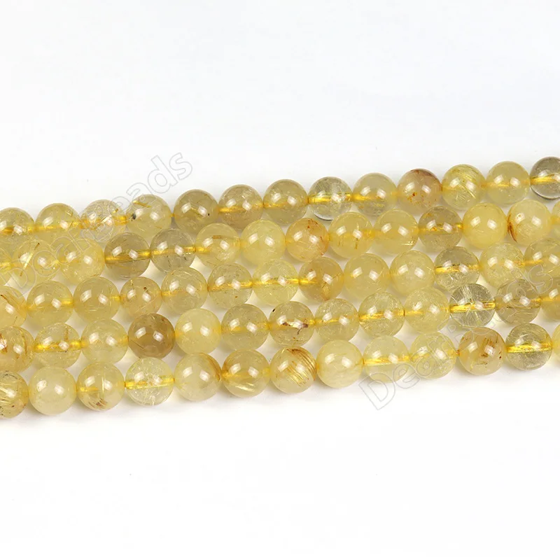 Gold Rutile Quartz Beads Natural Golden Quartz Rutilated Beads for DIY Jewelry 4mm 6mm 8mm 10mm 12mm