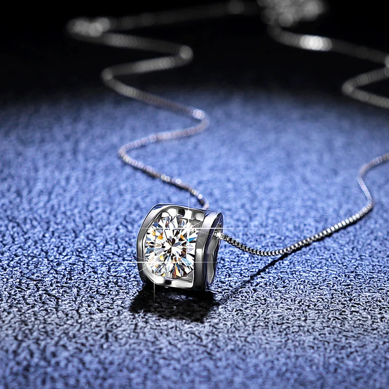 

Silver 925 Original Diamond Test Past Brilliant Cut 1 Carat D Color Peach Shape Pendant Necklace Luxury Gemstone Chain for Women