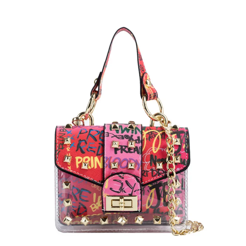 

cheap stylish transparent graffiti bags wholesale purses and handbags new design, Shown