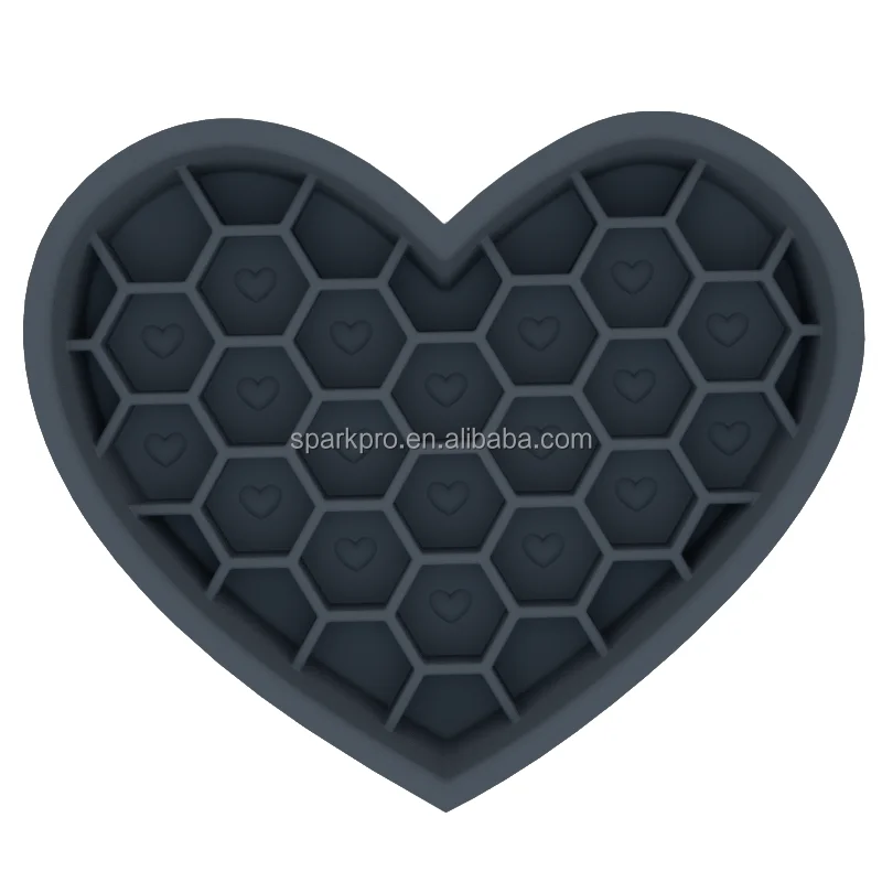 SparkPro Custom Silicone Black Heart Dog Bowl Licking 2 in 1 Honeycomb Slow Feeding Pet Bowls Feeder