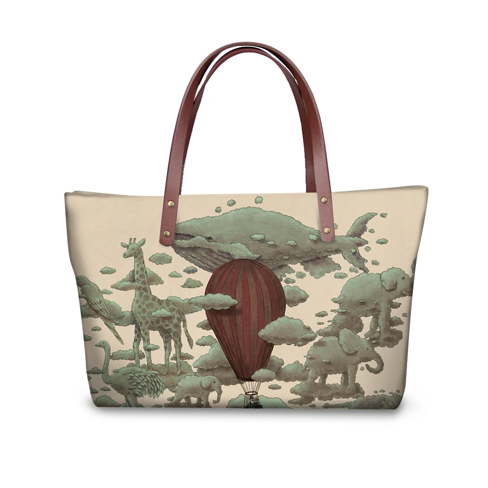 

Custom whale full print tote bag PU handle beach bag Cheap handbag for Women