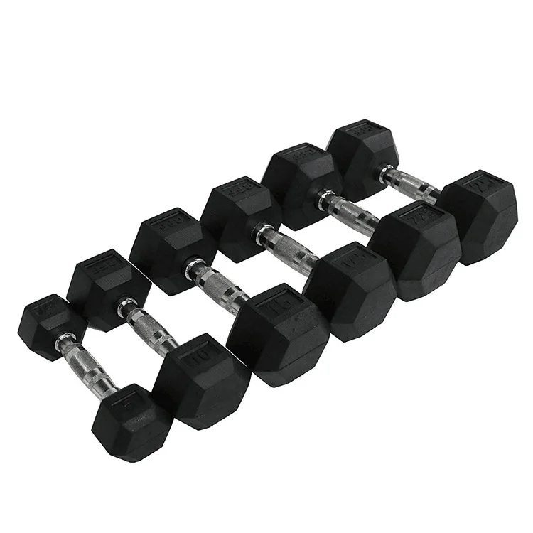 

Factory Gym fitness black hex Rubber coated Dumbbell Barbell with Metal Handle weight lifting